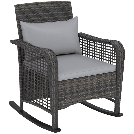Outsunny Rattan Garden Rocking Chair w/ Seat and Back Cushions | Luxury Home Accessories | Heulog Glow