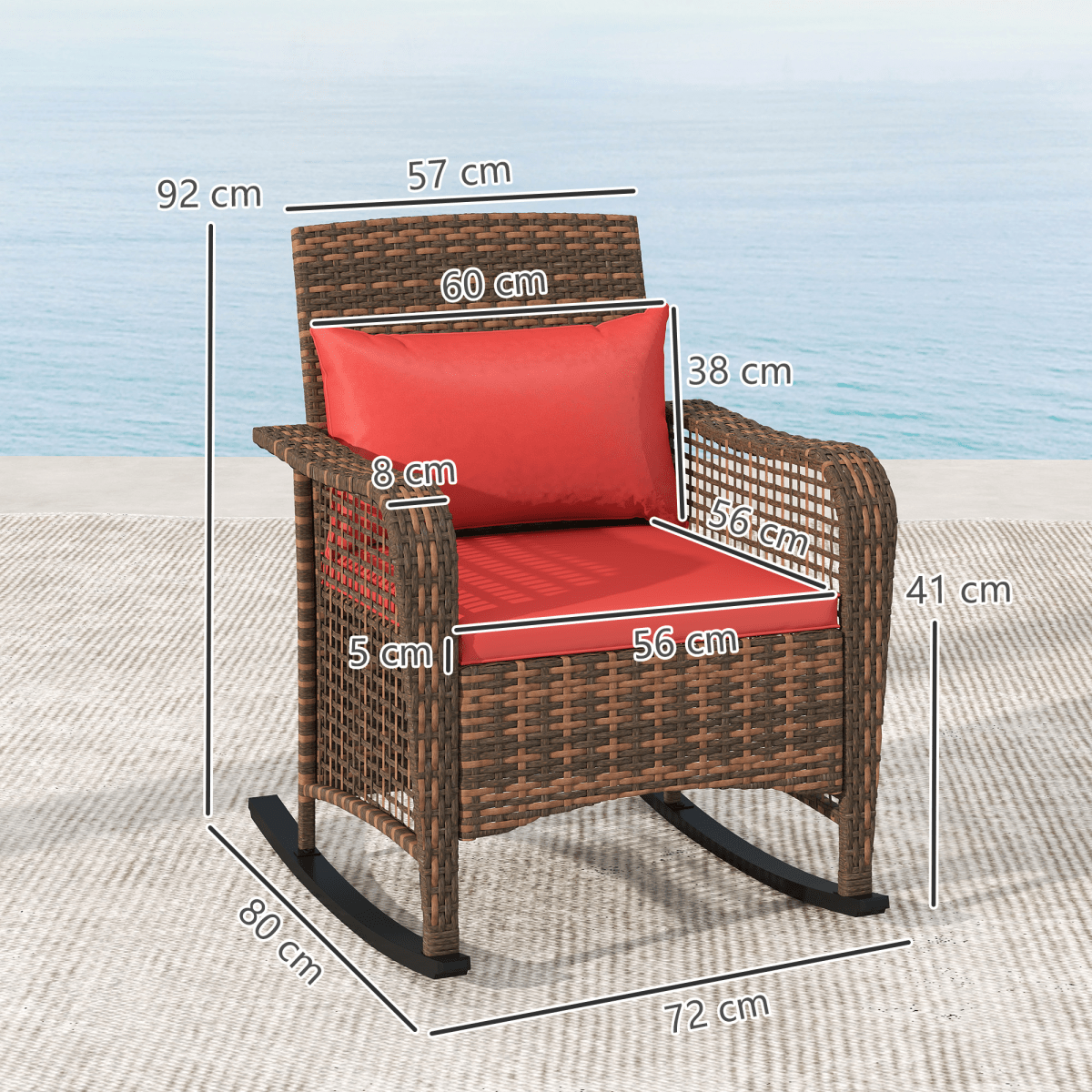 Outsunny Rattan Garden Rocking Chair w/ Seat and Back Cushions | Luxury Home Accessories | Heulog Glow