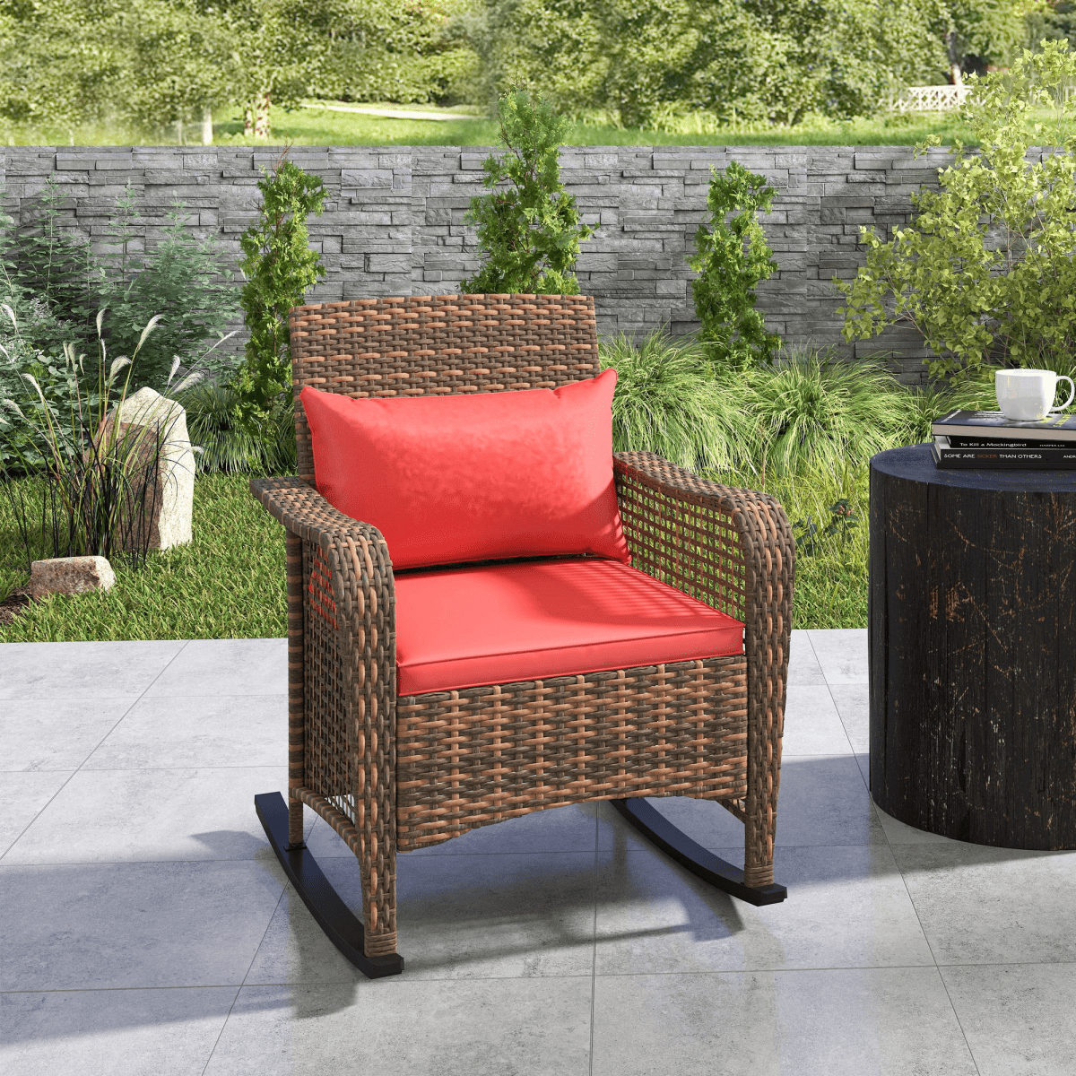 Outsunny Rattan Garden Rocking Chair w/ Seat and Back Cushions | Luxury Home Accessories | Heulog Glow