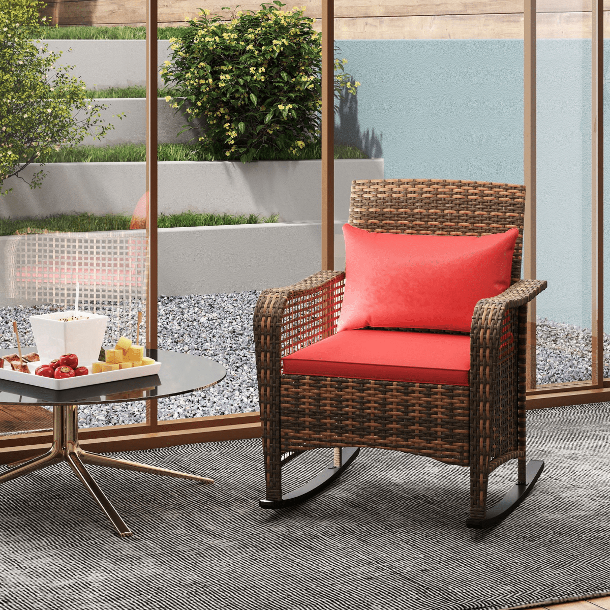 Outsunny Rattan Garden Rocking Chair w/ Seat and Back Cushions | Luxury Home Accessories | Heulog Glow