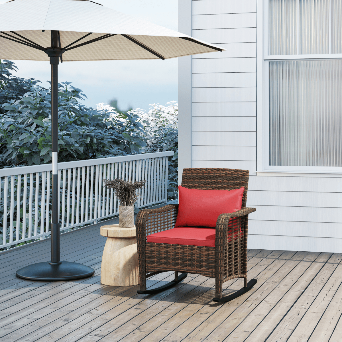 Outsunny Rattan Garden Rocking Chair w/ Seat and Back Cushions | Luxury Home Accessories | Heulog Glow