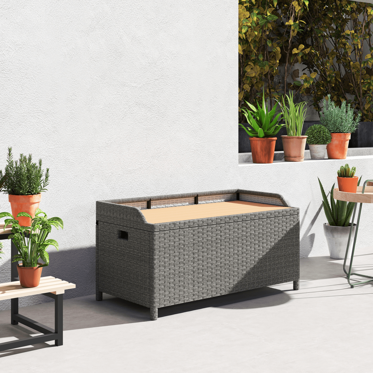 Outsunny Rattan Outdoor Storage Bench with Aluminium Frame | Luxury Home Accessories | Heulog Glow