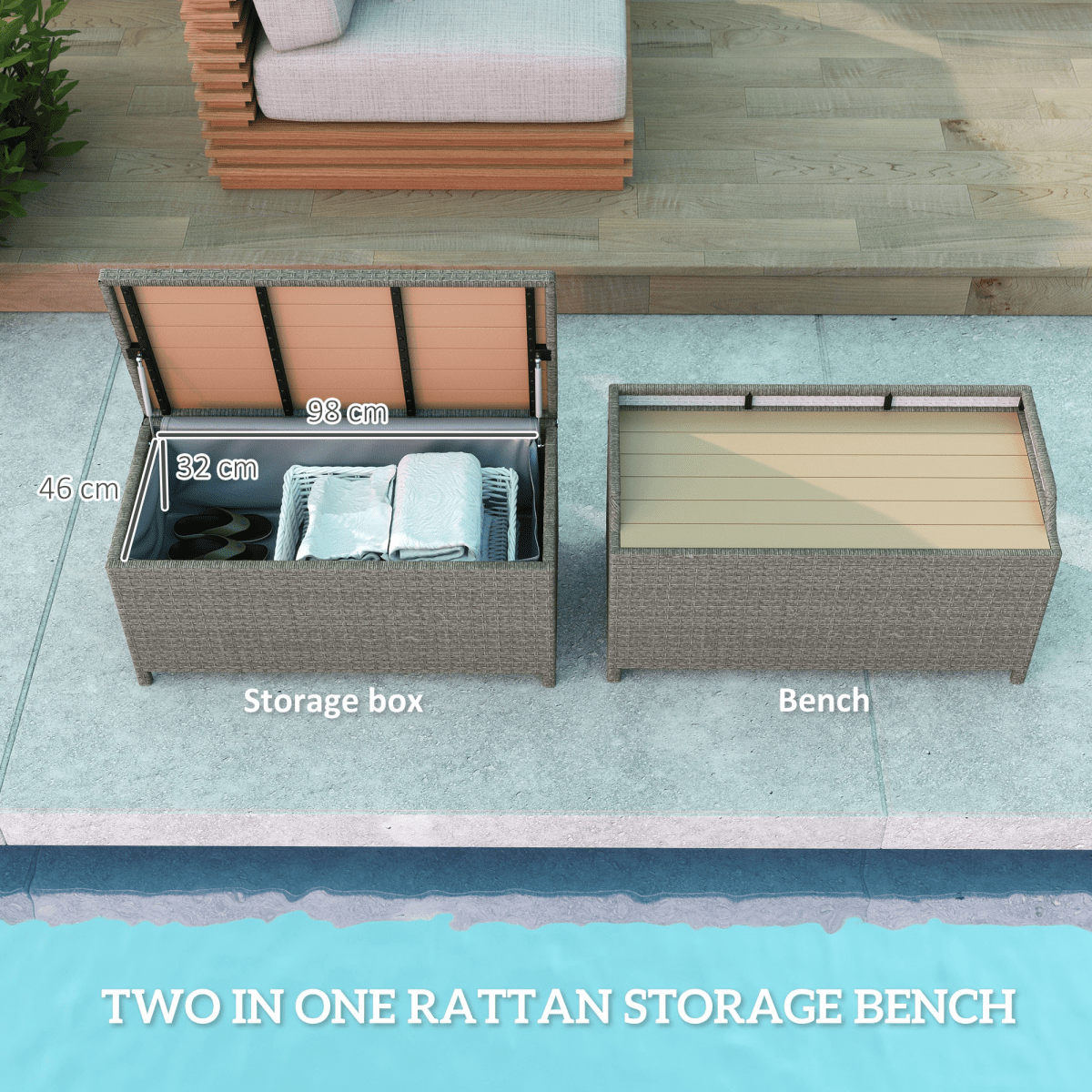Outsunny Rattan Outdoor Storage Bench with Aluminium Frame | Luxury Home Accessories | Heulog Glow