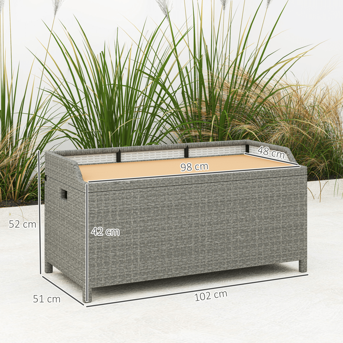 Outsunny Rattan Outdoor Storage Bench with Aluminium Frame | Luxury Home Accessories | Heulog Glow