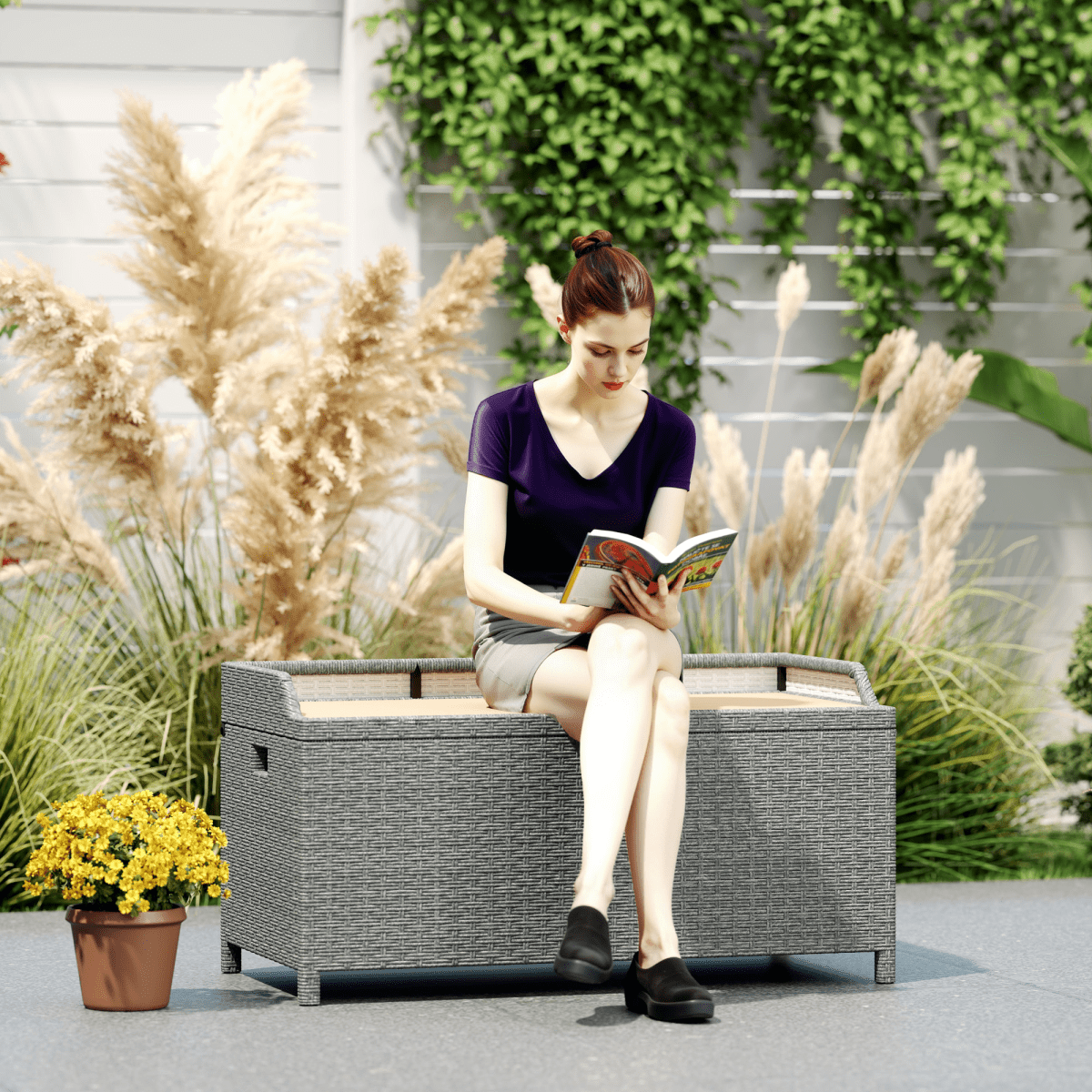 Outsunny Rattan Outdoor Storage Bench with Aluminium Frame | Luxury Home Accessories | Heulog Glow