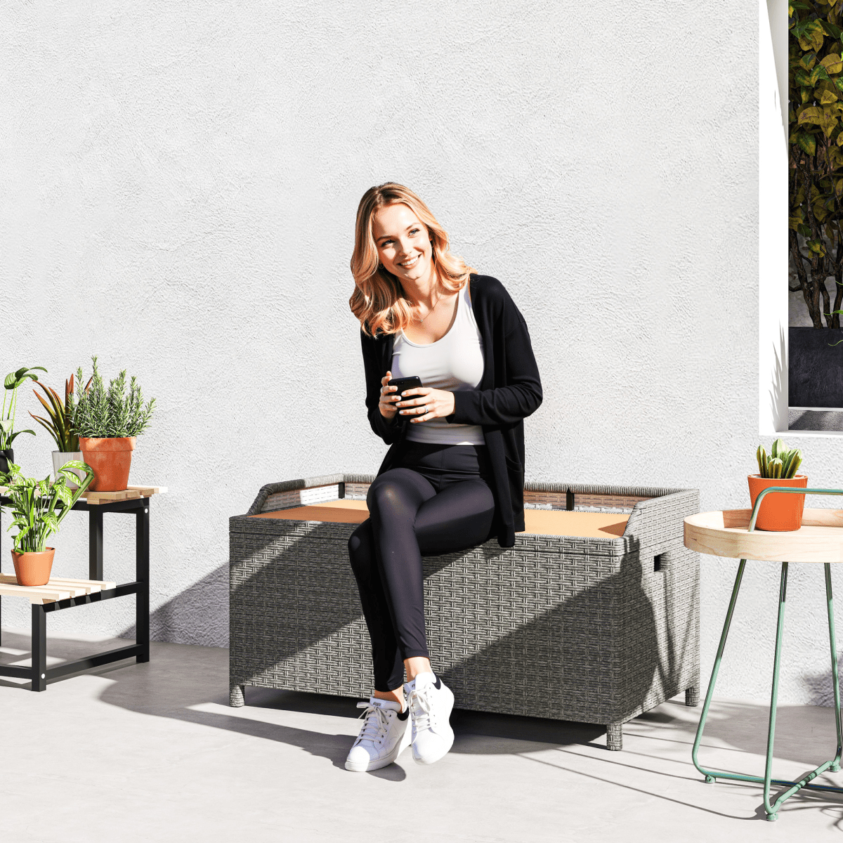Outsunny Rattan Outdoor Storage Bench with Aluminium Frame | Luxury Home Accessories | Heulog Glow