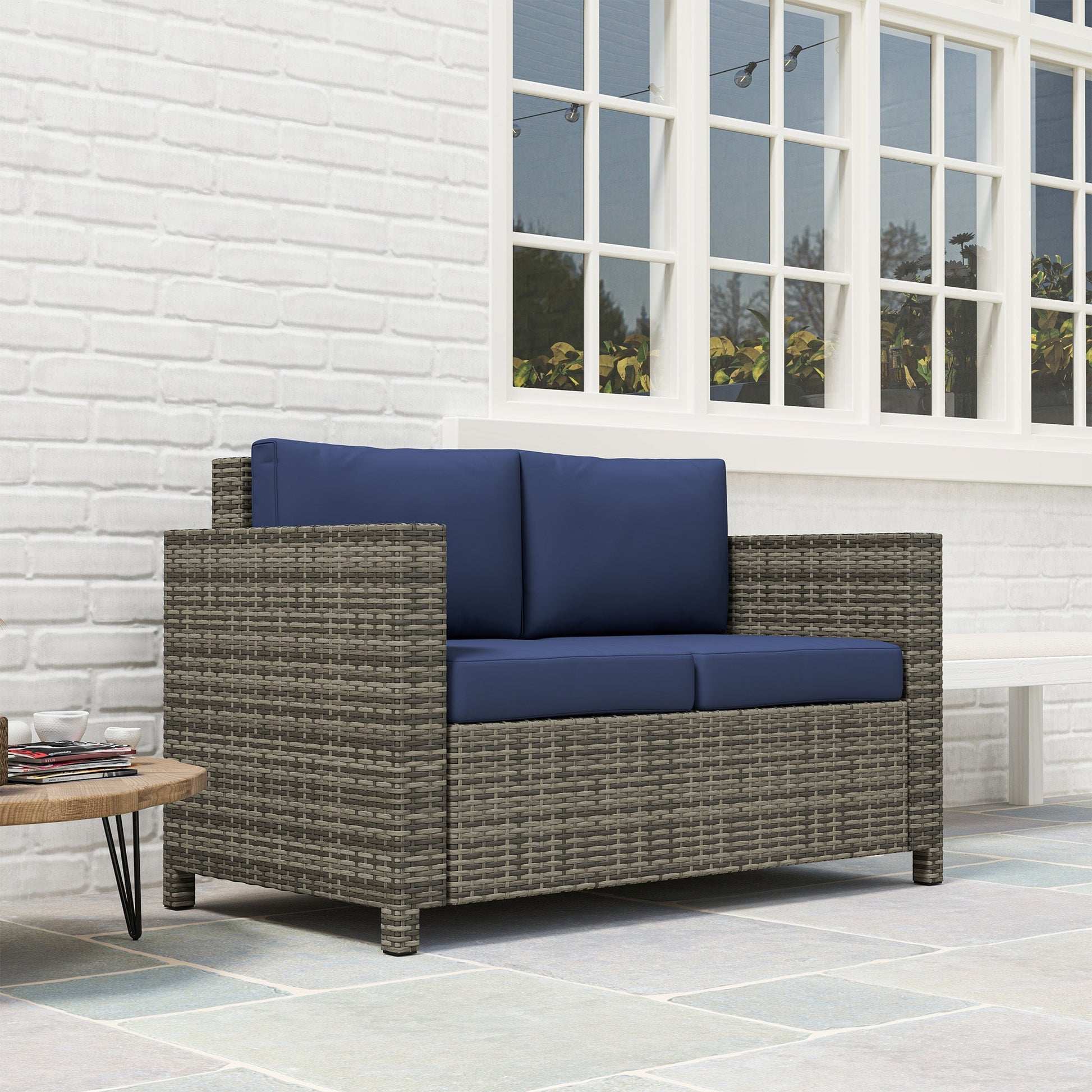 Outsunny Rattan Wicker 2-seat Sofa Loveseat Padded Garden Furniture | Luxury Home Accessories | Heulog Glow