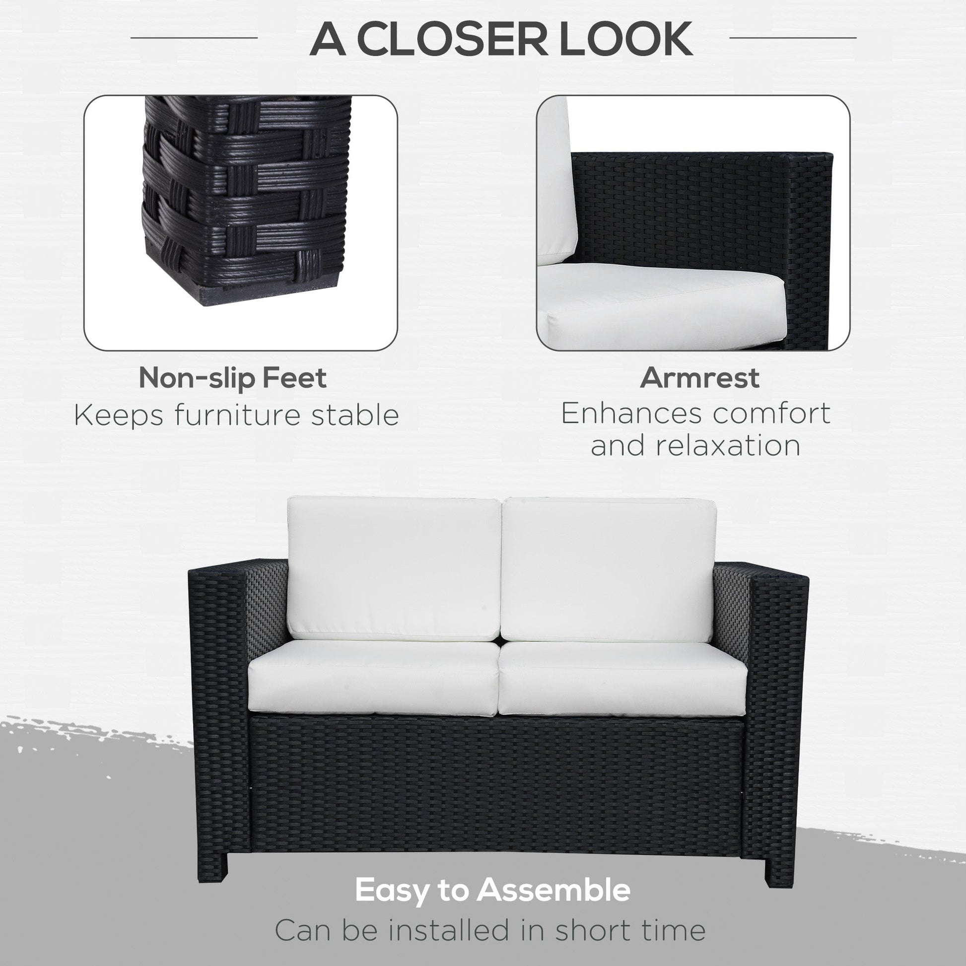 Outsunny Rattan Wicker 2-seat Sofa Loveseat Padded Garden Furniture | Luxury Home Accessories | Heulog Glow
