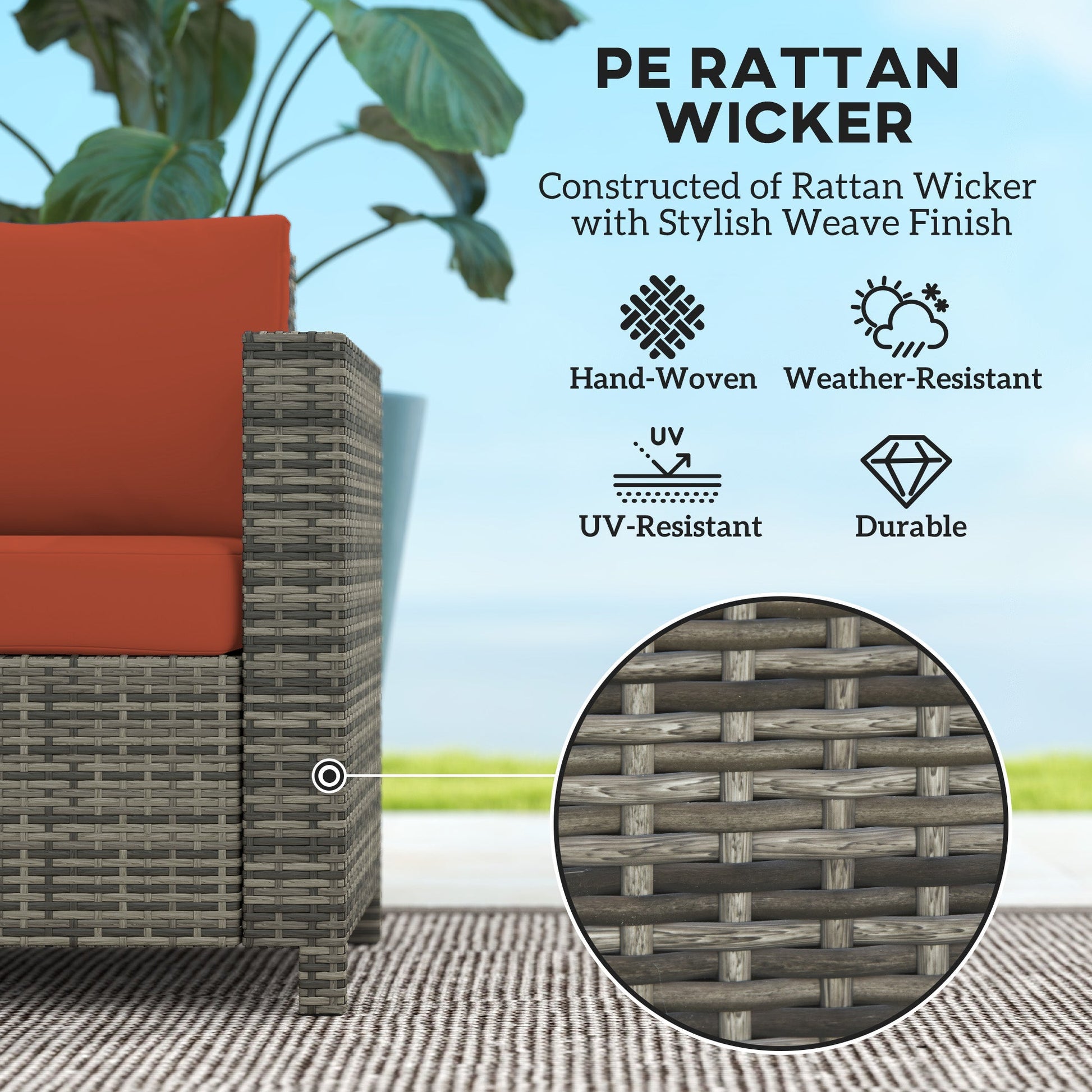 Outsunny Rattan Wicker 2-seat Sofa Loveseat Padded Garden Furniture | Luxury Home Accessories | Heulog Glow