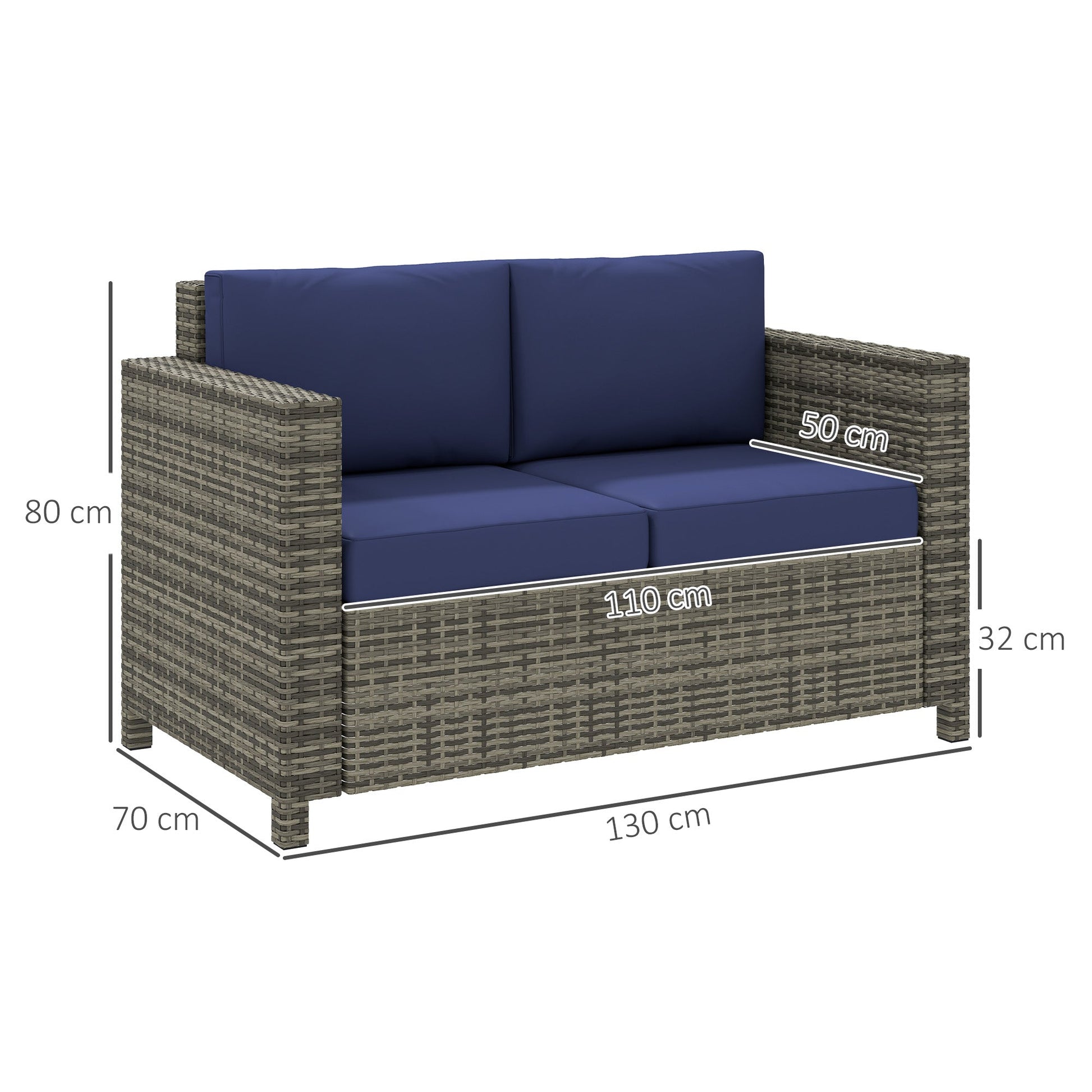 Outsunny Rattan Wicker 2-seat Sofa Loveseat Padded Garden Furniture | Luxury Home Accessories | Heulog Glow