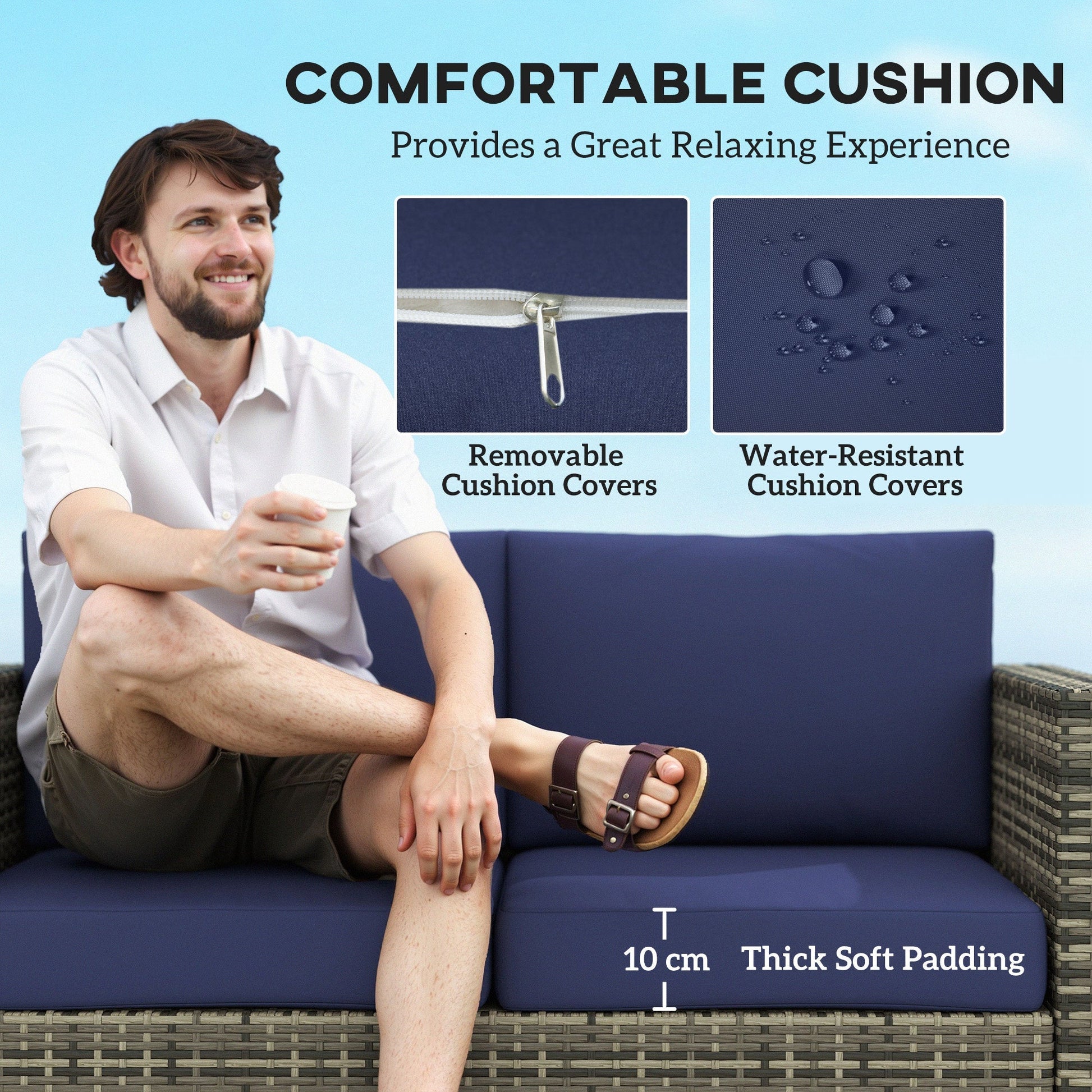 Outsunny Rattan Wicker 2-seat Sofa Loveseat Padded Garden Furniture | Luxury Home Accessories | Heulog Glow