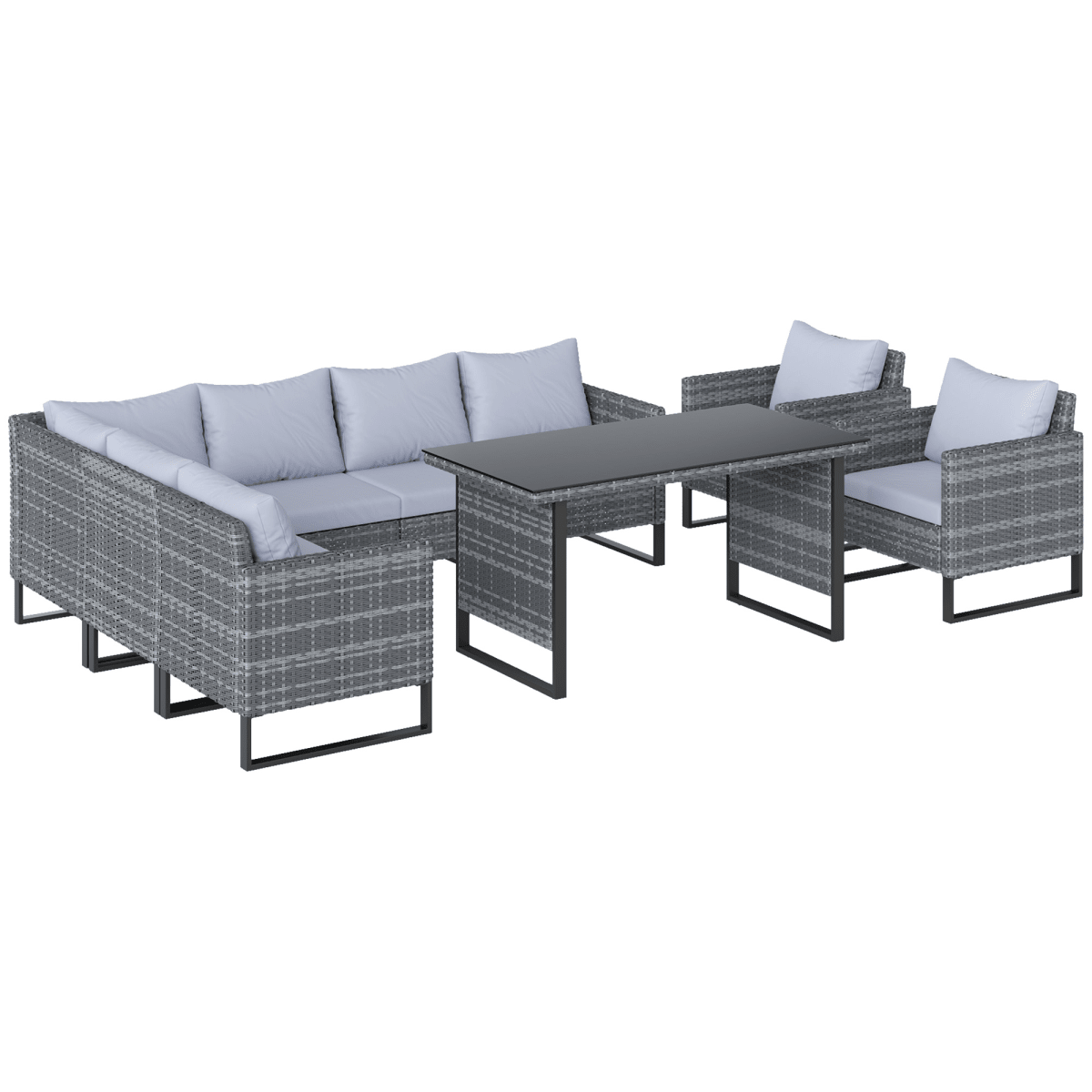 Outsunny Sectional Outdoor Furniture with Glass Top Table, Light Grey | Luxury Home Accessories | Heulog Glow