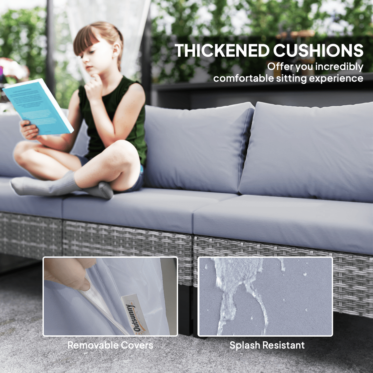 Outsunny Sectional Outdoor Furniture with Glass Top Table, Light Grey | Luxury Home Accessories | Heulog Glow