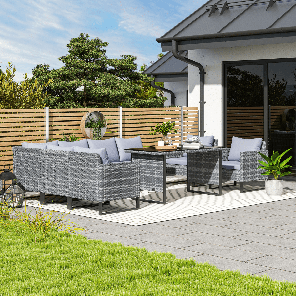 Outsunny Sectional Outdoor Furniture with Glass Top Table, Light Grey | Luxury Home Accessories | Heulog Glow