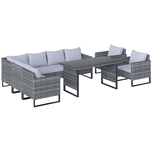Outsunny Sectional Outdoor Furniture with Glass Top Table, Light Grey | Luxury Home Accessories | Heulog Glow