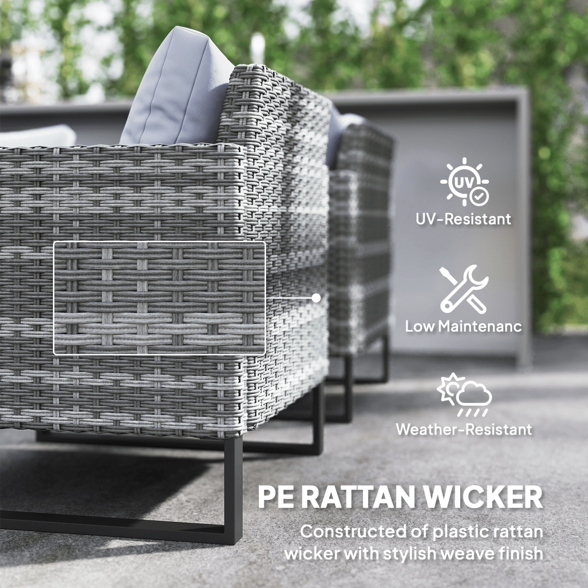 Outsunny Sectional Outdoor Furniture with Glass Top Table, Light Grey | Luxury Home Accessories | Heulog Glow