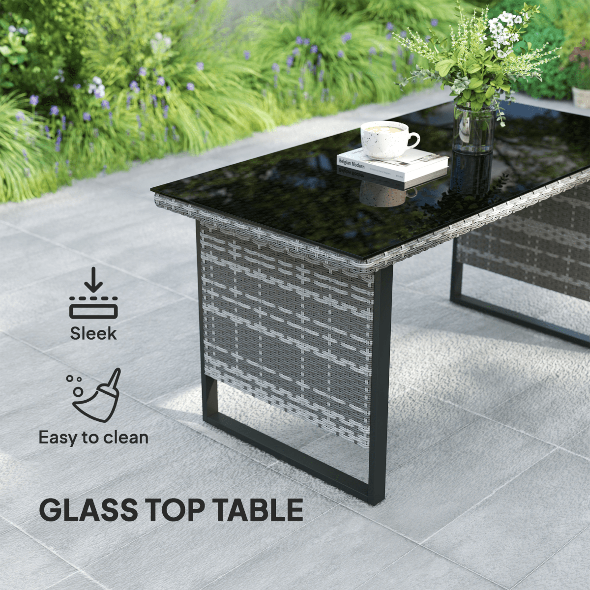 Outsunny Sectional Outdoor Furniture with Glass Top Table, Light Grey | Luxury Home Accessories | Heulog Glow