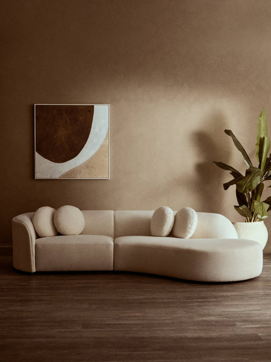 Ovada Cream Linen 3 Seater Curved Sofa | Luxury Home Accessories | Heulog Glow