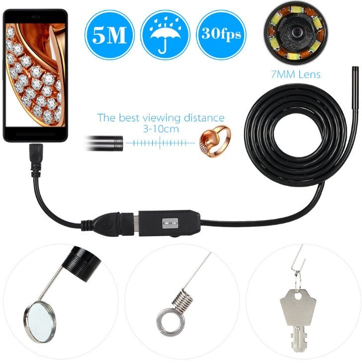 OWSOO 6 LED 7MM USB Endoscope Camera 5M Waterproof USB Wire Snake Tube Inspection Borescope For OTG Compatible Android Phones | Luxury Home Accessories | Heulog Glow