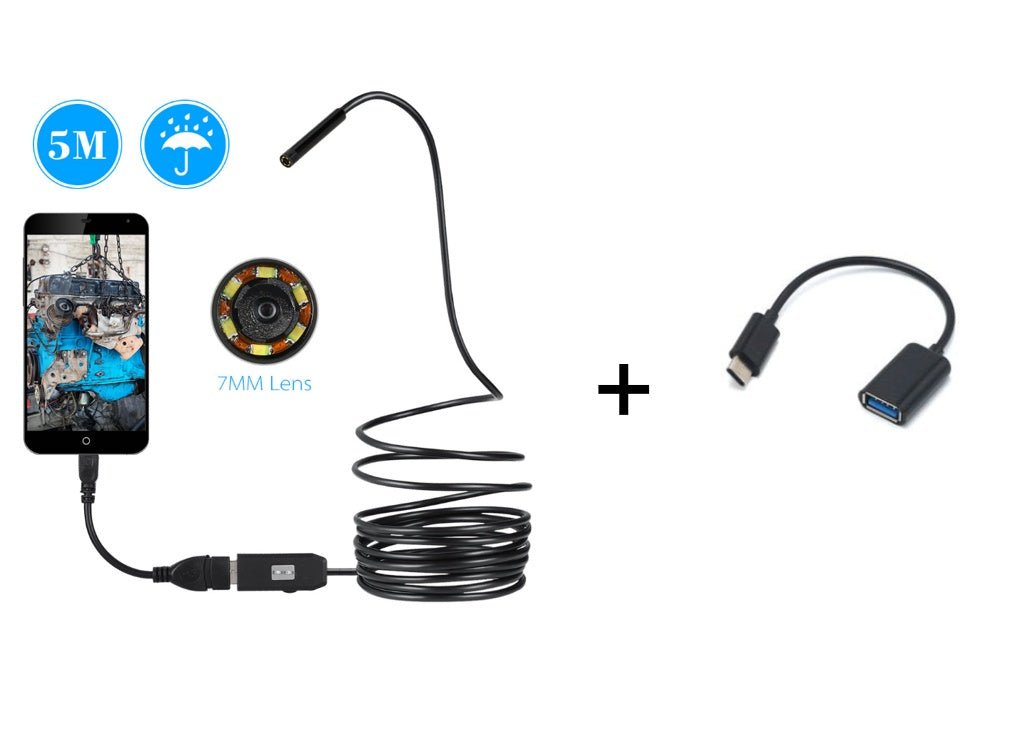 OWSOO 6 LED 7MM USB Endoscope Camera 5M Waterproof USB Wire Snake Tube Inspection Borescope For OTG Compatible Android Phones | Luxury Home Accessories | Heulog Glow