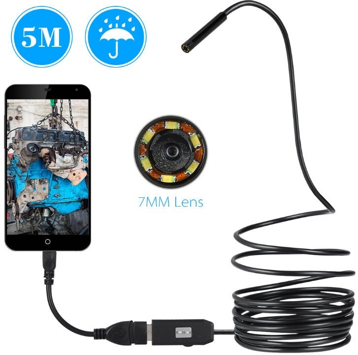 OWSOO 6 LED 7MM USB Endoscope Camera 5M Waterproof USB Wire Snake Tube Inspection Borescope For OTG Compatible Android Phones | Luxury Home Accessories | Heulog Glow