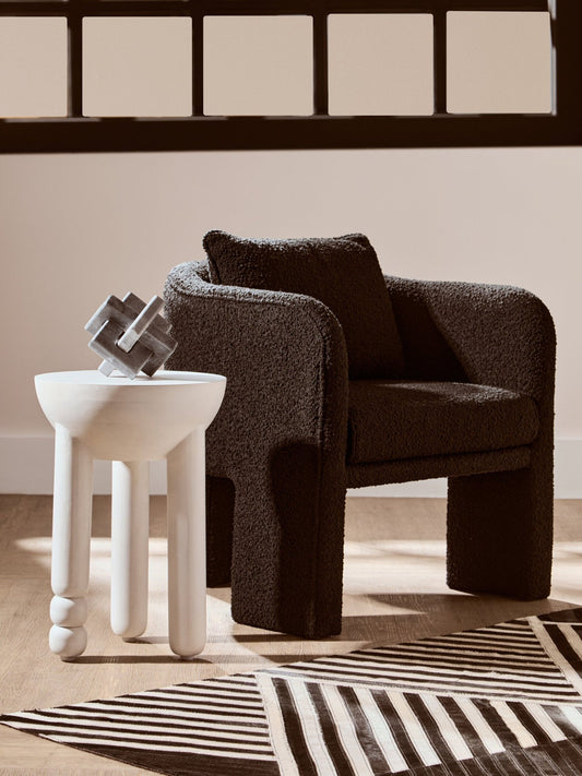 Ozzero Black Boucle Curved Armchair | Luxury Home Accessories | Heulog Glow