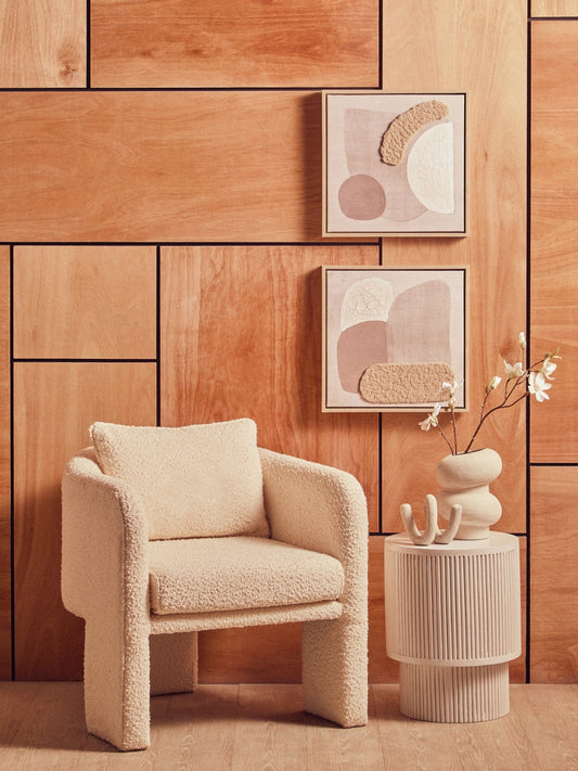 Ozzero Ivory Boucle Curved Armchair | Luxury Home Accessories | Heulog Glow