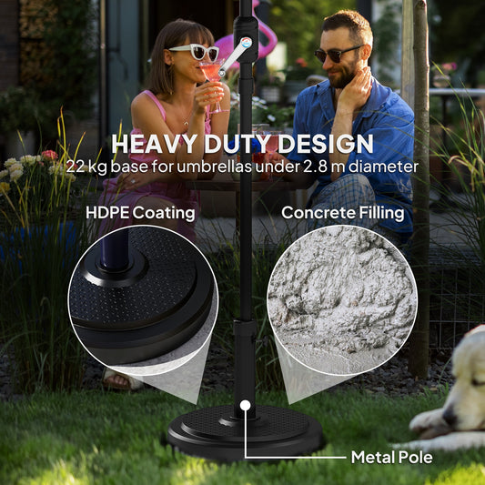 Outsunny 22kg Garden Parasol Base, Round HDPE Sun Umbrella Base, Black
