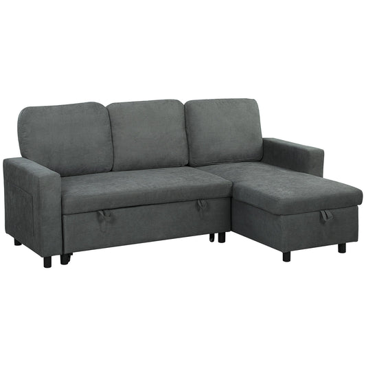 HOMCOM Pull Out Sofa Bed L Shape Corner Sofa w/ Reversible Chaise