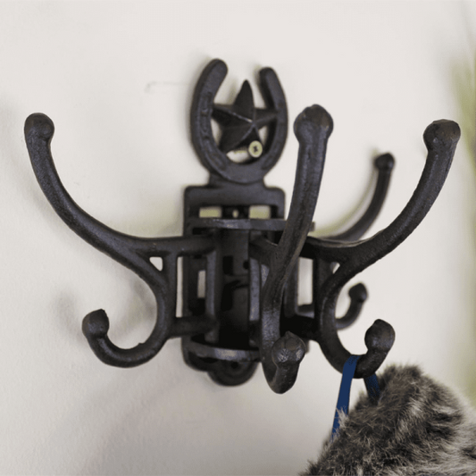 Cast Iron Wall Mounted Rotating Coat Hooks, Horseshoe, 8 Hooks