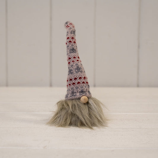 Fabric Wonky Gonk with Tall White  Grey and Red Hat