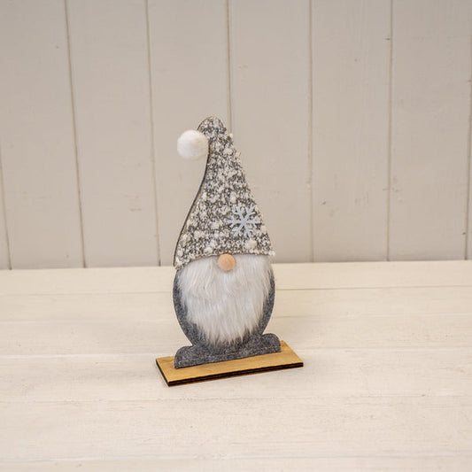 Medium Grey Felt Gonk with Furry Beard and Snowflake Detail Hat
