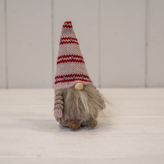Pink Fabric Gonk with White and Red Stripey Hat