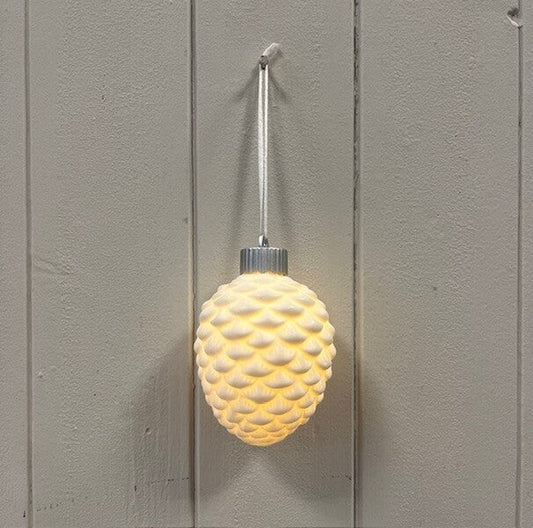 Ceramic hanging pinecone bauble with LED light  size 6.5x6.5x8cm