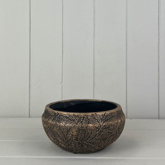 Gold Planting Bowl with Leaf Design H8cm TD15.5cm MD17cm