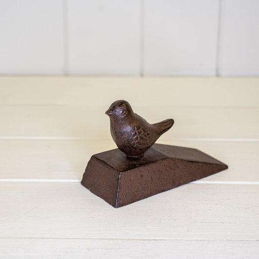 Cast iron door wedge with bird deco 12x5x9cm