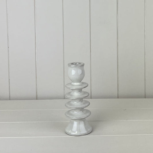 Glazed Ceramic Candle Holder with Textured Detail L6.7xD6.7xH16.2cm  Weight-332g