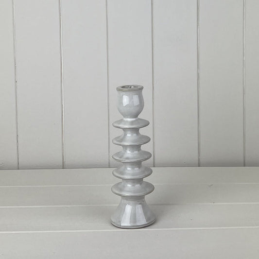 Glazed Ceramic Candle Holder with Textured Detail L6.7xD6.7xH19cm  Weight-341g