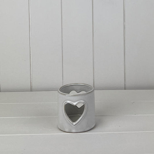 Glazed Ceramic Tealight Holder with Heart Cut Out with Textured Detail L8.1xD7.8xH7.7cm  Weight-192