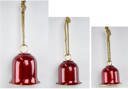 Set of 3 Glossy Red Bells with Hanger