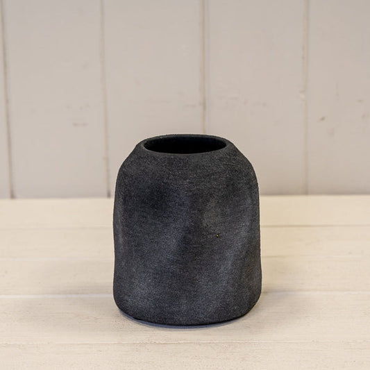 Grey Textured Small Sculptured Vase 10cm x 10cm x 11cm