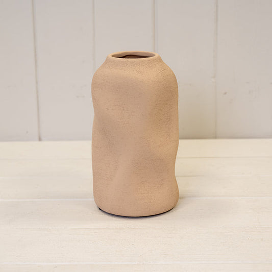 Tan Medium Textured Sculptured Vase 9.5cm x 9.5cm x 17cm