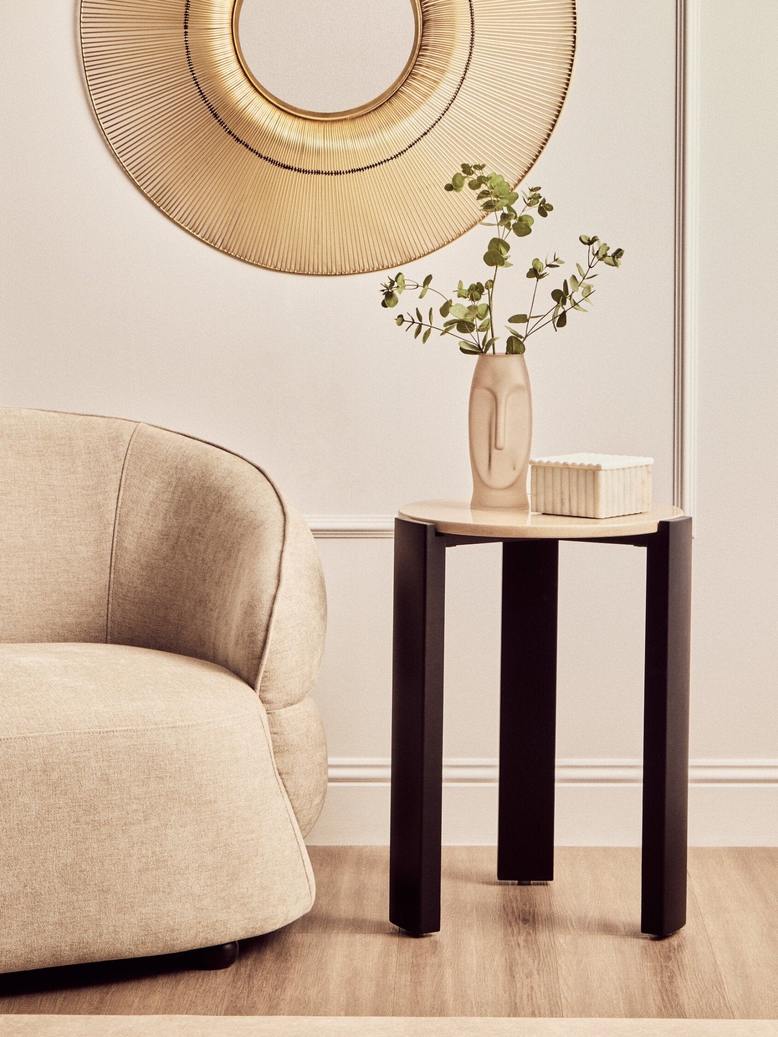 Palermo Cream Marble Top Round Side Table | Luxury Home Accessories | Heulog Glow