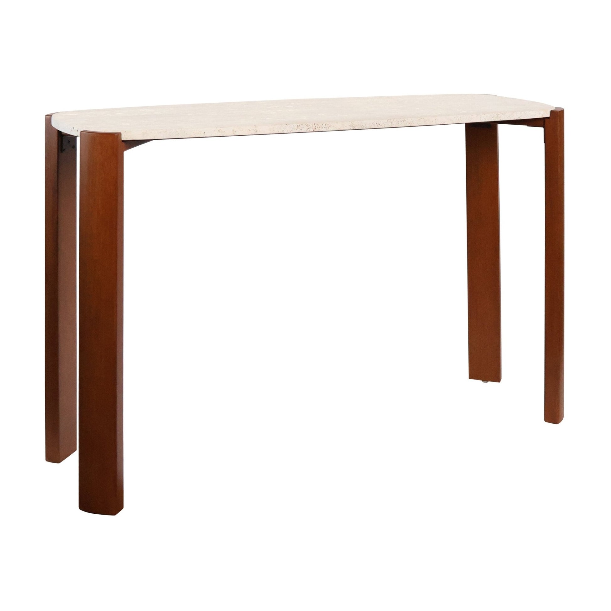 Palermo Travertine Top and Brown Acacia Wood Console Table | Luxury Home Accessories | Heulog Glow