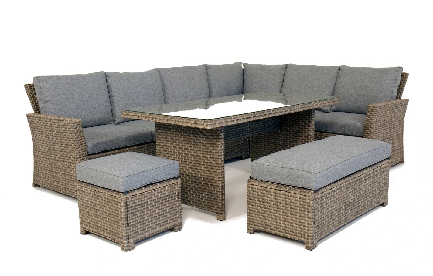 Palma Grey Rattan Garden Lounge Set and Cushion Box Bundle | Luxury Home Accessories | Heulog Glow
