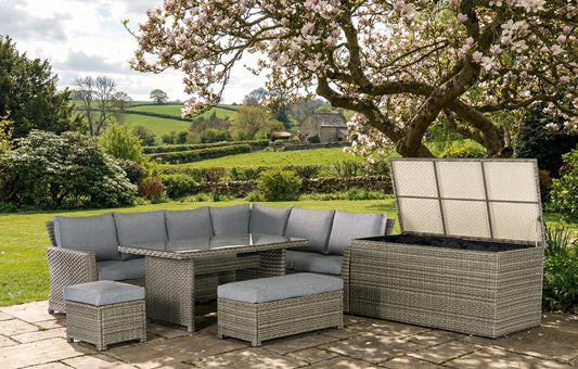 Palma Grey Rattan Garden Lounge Set and Cushion Box Bundle | Luxury Home Accessories | Heulog Glow