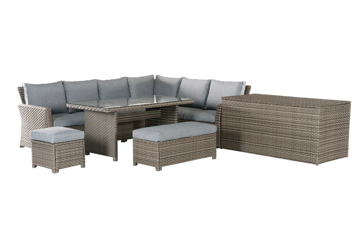 Palma Grey Rattan Garden Lounge Set, Cover and Cushion Box Bundle | Luxury Home Accessories | Heulog Glow