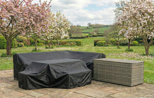 Palma Grey Rattan Garden Lounge Set, Cover and Cushion Box Bundle | Luxury Home Accessories | Heulog Glow