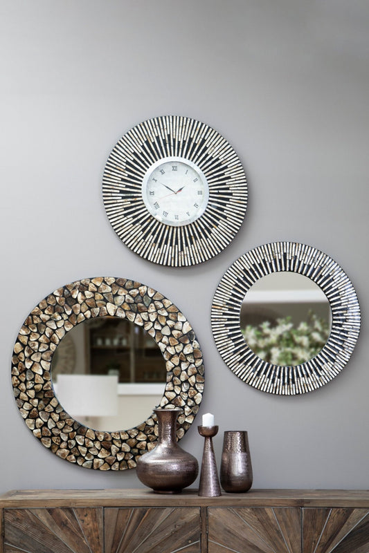 Palu Round Black Wall Mirror with Seashell Inlay | Luxury Home Accessories | Heulog Glow