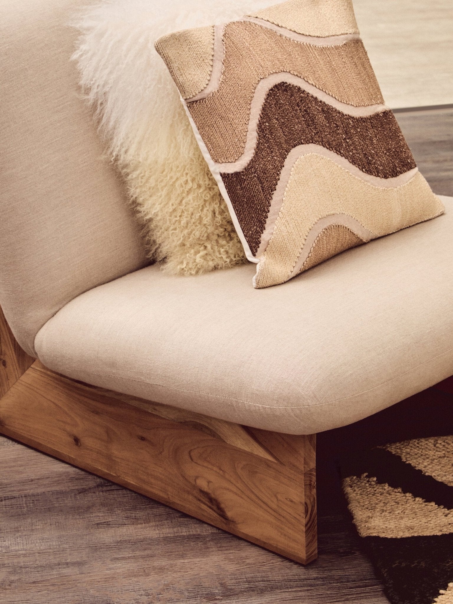 Parova Cream Linen Textured Armless Chair With Wood Base | Luxury Home Accessories | Heulog Glow